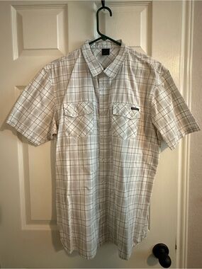 Oakley Men’s Short-Sleeve Plaid Button-Down Shirt - White & Gray
